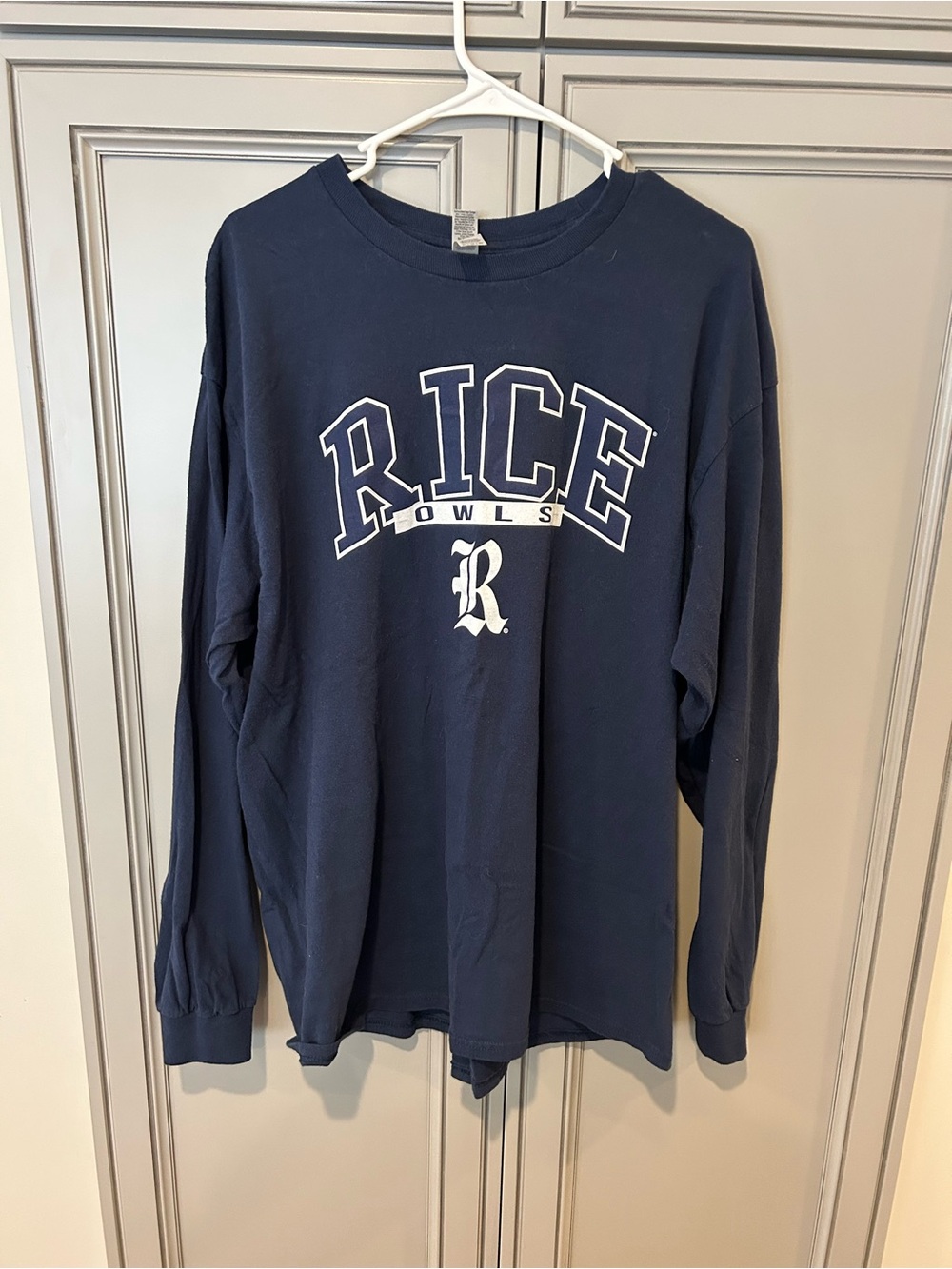 Gildan Navy Rice Owls Long Sleeve Tee